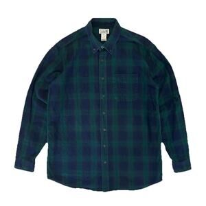 LL Bean Cotton Mens Flannel Button Up Long Sleeve Shirt Plaid Blue Green XL Tall